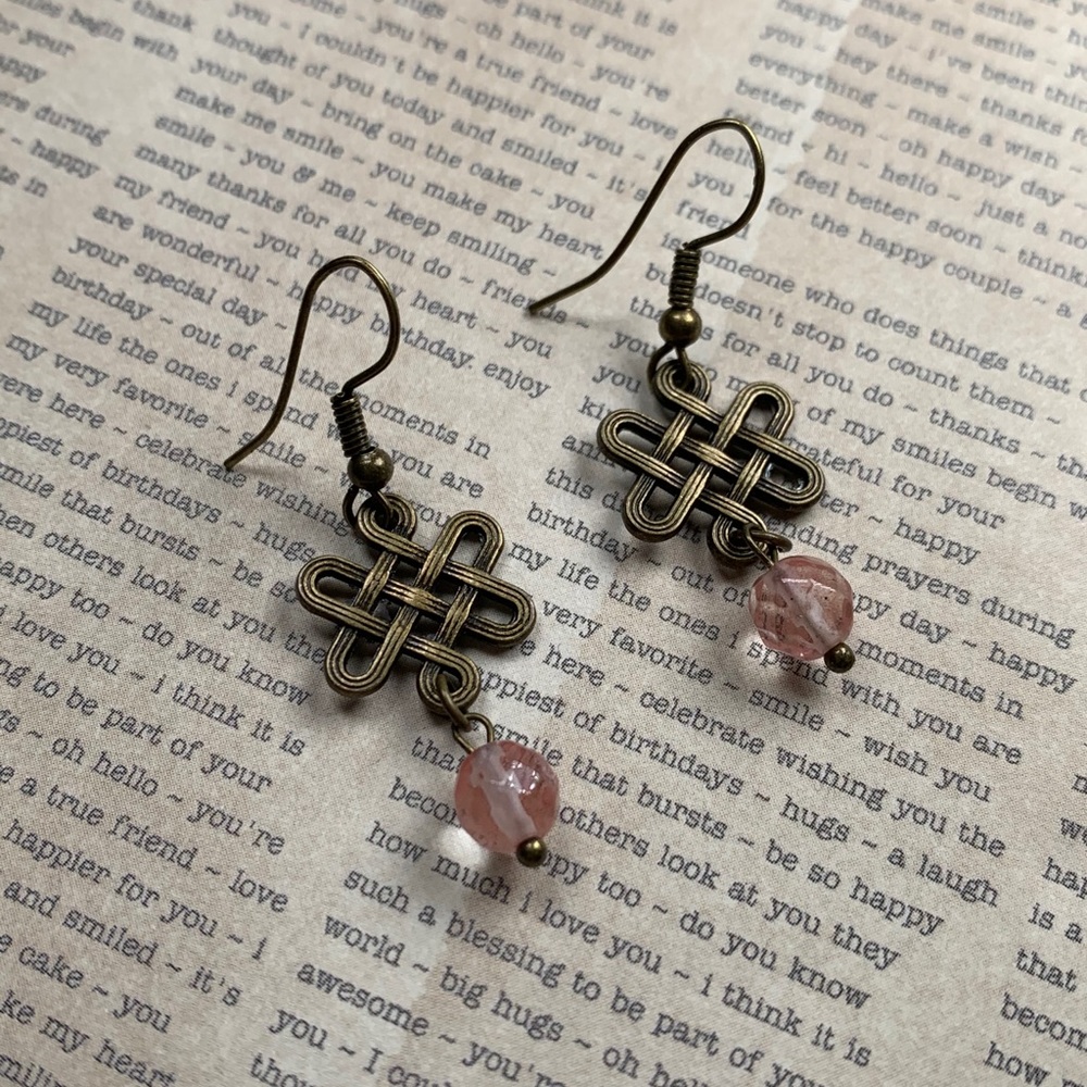 Handmade Woven Knot Earrings in Antiqued Brass